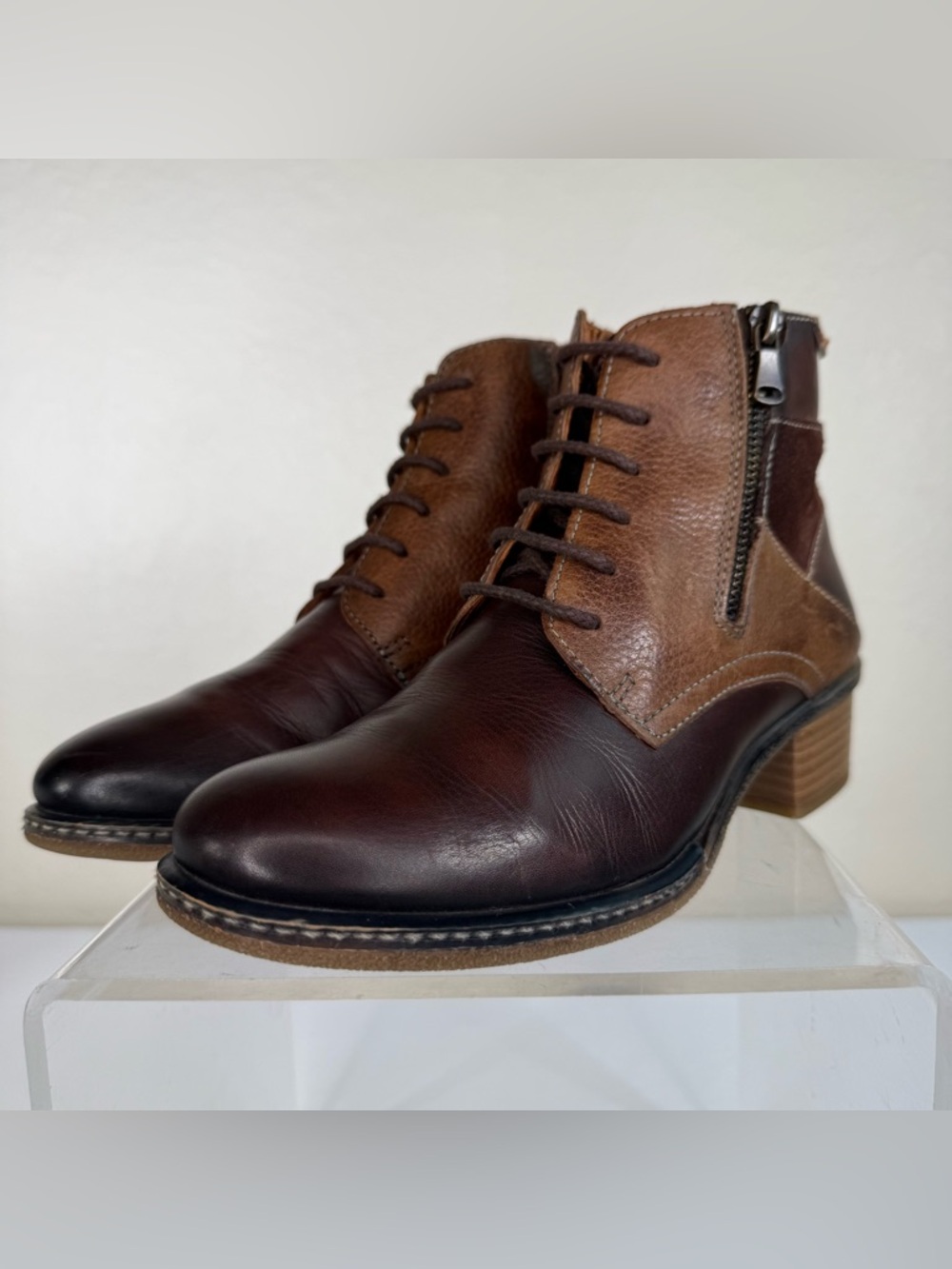 Pikolinos Zaragoza W9H-8768 Patchwork Leather Lace-Up Ankle Boots Booties SZ 38 - Picture 2 of 16